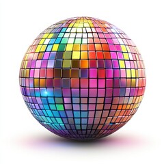 Obraz premium Close Up Mirror Disco Ball with Multicolored Reflections on White Background