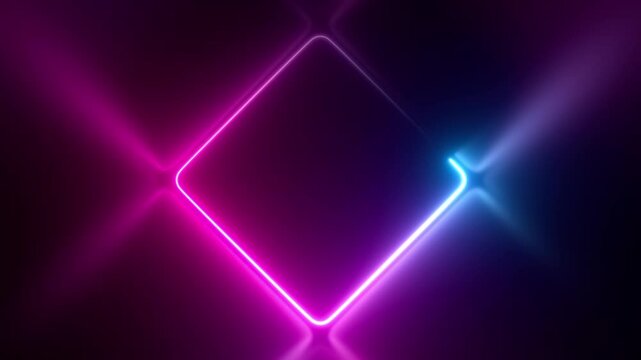 Neon light frame animation. Bright glowing laser beam abstract motion background. Colorful texture with vibrant illumination. Seamless loop.