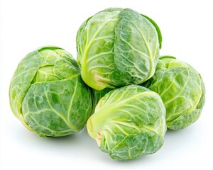 Fototapeta premium Pile of Green Brussels Sprouts Cabbage Vegetables Isolated on White Background Studio Shot Macro Healthy Raw Food