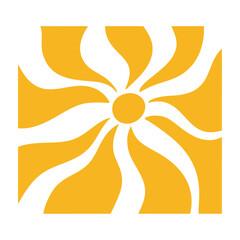 Sun groovy radial in 70s psychedelic style. Retro sunshine burst with abstract wave rays. Flat vector illustration isolated on white background.