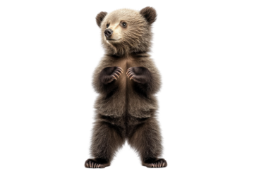 Standing brown bear with a fluffy coat captured on a transparent background for creative design and educational purposes in various applications