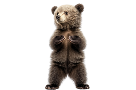 Standing brown bear with a fluffy coat captured on a transparent background for creative design and educational purposes in various applications