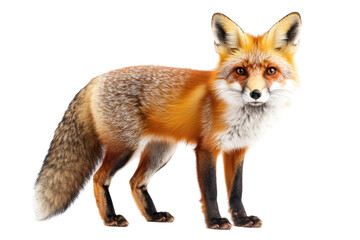 Obraz premium Realistic fox illustration with transparent background showcasing its vibrant orange fur and distinctive features in a lifelike pose