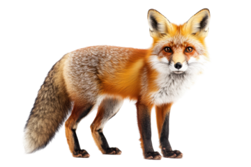 Realistic fox illustration with transparent background showcasing its vibrant orange fur and distinctive features in a lifelike pose