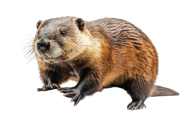 Fototapeta premium Detailed view of a cute and fluffy beaver with a transparent background, showcasing its features and intricate fur patterns while resting