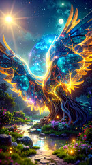 digital wallpaper celebrating the essence of artificial intelligence abd fire bird