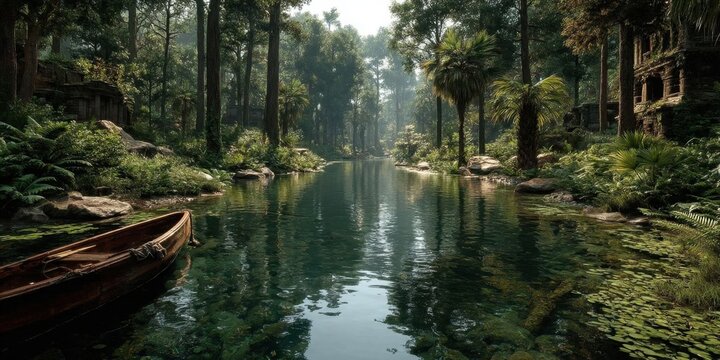 Vibrant Amazonas Rainforest with Tropical River