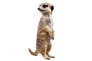 Curious meerkat standing upright, showcasing vibrant fur and lively expression against a transparent background ideal for various graphic designs and projects