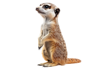 Curious meerkat standing upright, showcasing vibrant fur and lively expression against a transparent background ideal for various graphic designs and projects
