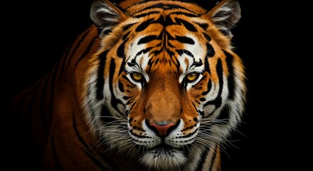 Obraz premium Majestic Bengal Tiger Close up Portrait Against Black Background