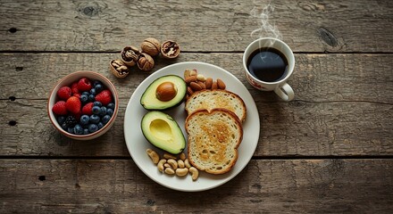 Nutritious Breakfast with Fruits, Toast, and Aromatic Coffee