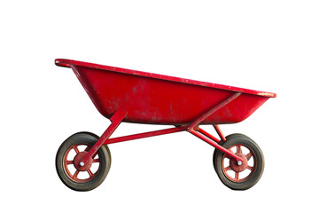 Red Metal Wheelbarrow Isolated Black Background Construction Tool work farm duty rusty heavy handy  