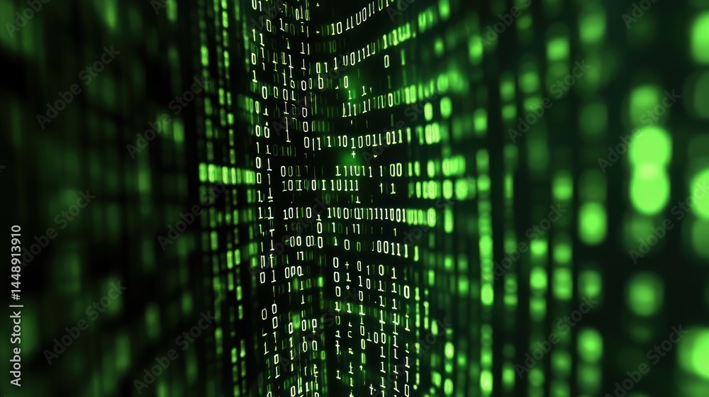 Poster abstract green binary code digital matrix background
