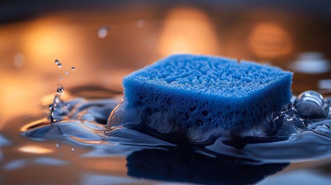 Efficient Blue Sponge Absorbing Spilled Water in Action