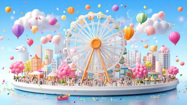 Vibrant carnival with a giant ferris wheel.