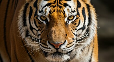 Majestic Tiger Close Up Intense Gaze Orange Fur Black Stripes Wildlife Photography