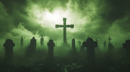 Eerie Cemetery at Night: A Spooky Halloween Scene