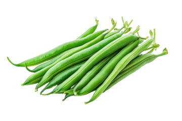 Fresh green beans arranged on a transparent background, showcasing their vibrant color and smooth texture for culinary inspiration and healthy eating options