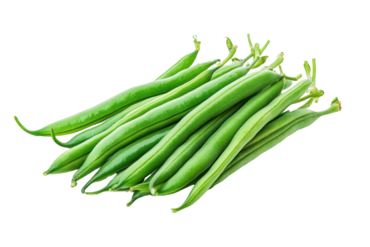 Fresh green beans arranged on a transparent background, showcasing their vibrant color and smooth texture for culinary inspiration and healthy eating options