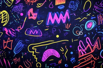 Neon abstract graffiti with vibrant lines and shapes