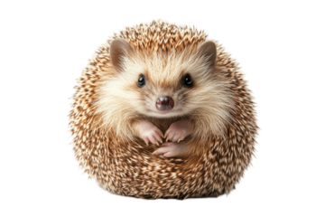 Cute small hedgehog with spiky fur standing on a transparent background ready for a playful adventure in nature