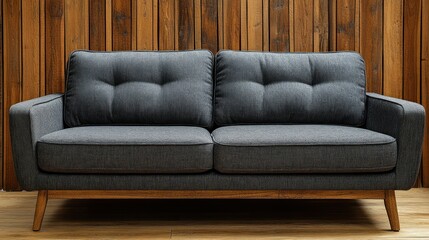 Grey sofa, wood wall, interior design, home decor