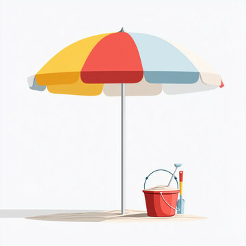 Colorful beach umbrella and accessories graphic design