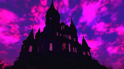 Obraz premium Gothic castle silhouette sunset sky