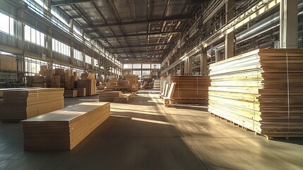 Bright and Spacious Woodworking Factory Interior with Sunlight