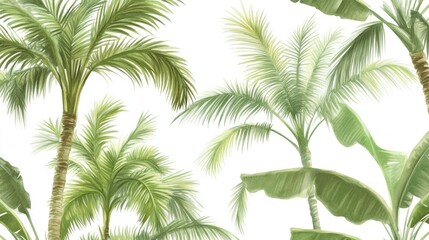 Fototapeta premium Watercolor Palm Tree Illustration with Green Leaves Against White Background