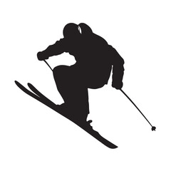 Skiing silhouette vector illustration for winter sports design and extreme ski jumping adventure graphics