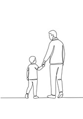 Father Child Holding Hands Illustration, Minimalist Line Drawing Outline Vector. Family Bond, Parenthood, International Children's Day. Graphic Asset, Family Design