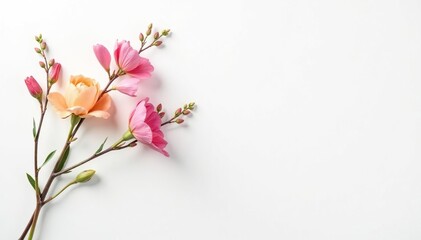 Obraz premium Delicate, minimalist floral sprigs on white background, textile, subtle, shabby