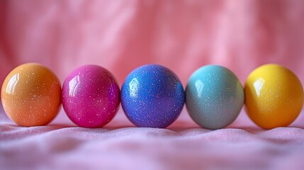 Colorful Easter eggs on pink fabric