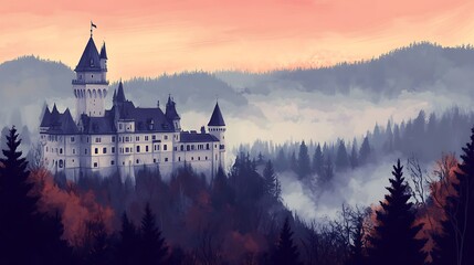 Obraz premium Misty mountain castle
