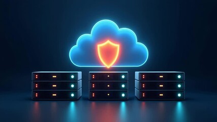 Digital cloud security concept with servers and shield icon  