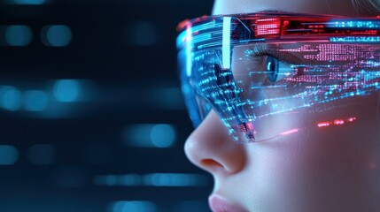 Futuristic Vision: A Woman Experiencing Augmented Reality Through Innovative Smart Glasses