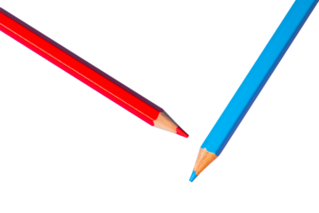 red and blue colored pencil on white background isolated