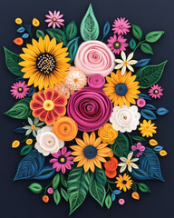 Colorful paper flowers bouquet background