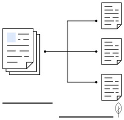 Stack of documents connected to individual files through structured flow lines. Visual emphasizes organization, efficiency, hierarchy, document management, sustainability, and eco-conscious work
