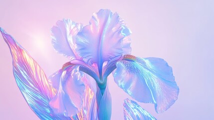 Delicate, iridescent iris flower with vibrant pastel hues.
