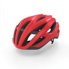Fototapeta premium Red Bicycle Helmet - Sporty Design for Safety on white background