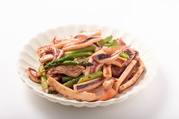 イカとアスパラガス　バター醤油焼き