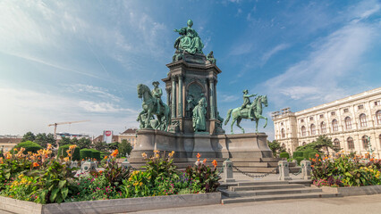 Empress Maria Theresia Monument timelapse hyperlapse and Museums Quartier on a background in...