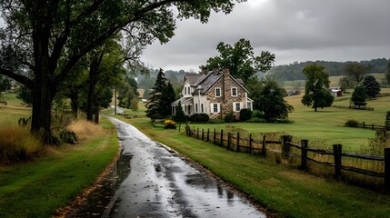 Obraz premium Step Back in Time in This Traditional Farmhouse with a Long Driveway and Country Charm