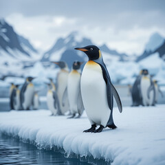 Obraz premium Adelie Penguins, fast ice edge, east Antarctica.