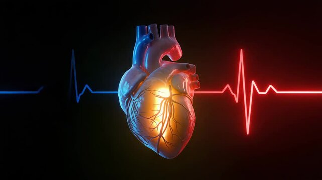 3D Digital Heartbeat Displaying Human Heart Against Pulse Line  