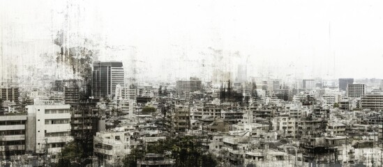 Urban Decay: Grayscale Cityscape with Distressed Texture and Abstract Impression