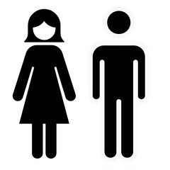 Simple black icons of a woman and a man on a white background.