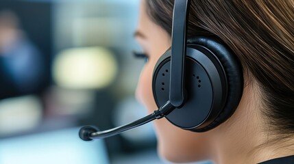 Close-up of a Woman Wearing a Headset, Professional Customer Support Agent